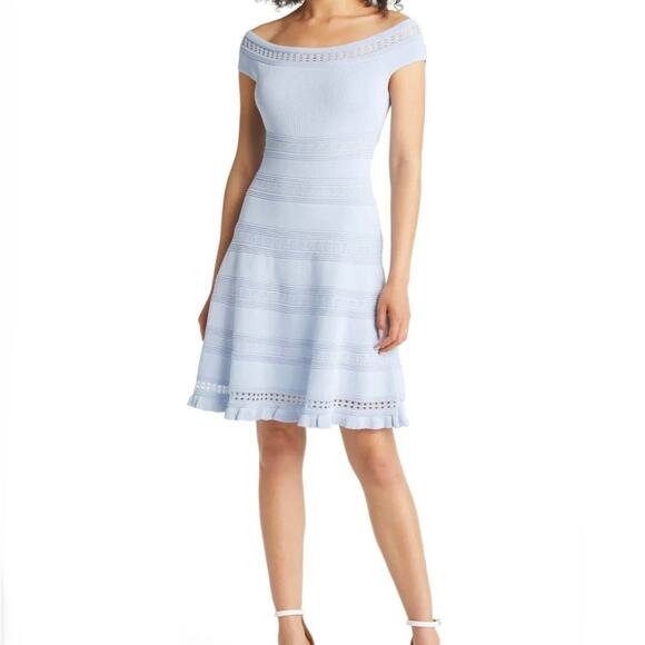 Eliza J Off the Shoulder Cap Sleeve Light Blue Mini Dress Size: XL - Picture 1 of 10